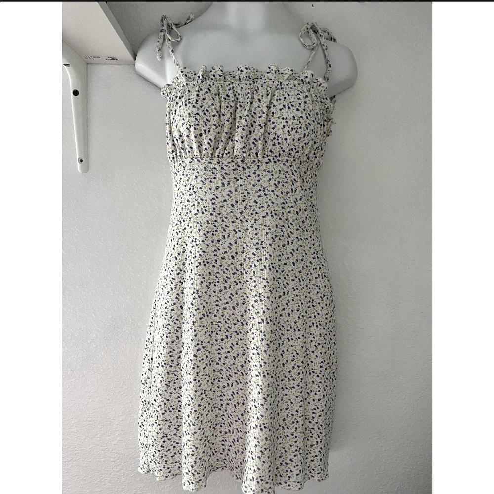 White dress with purple and yellow floral design!